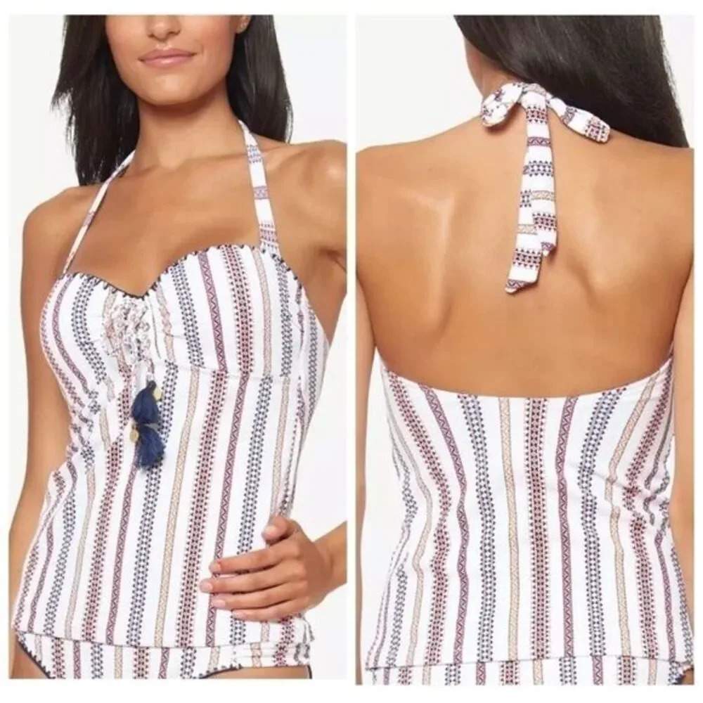 JESSICA SIMPSON Striped textured tankini top